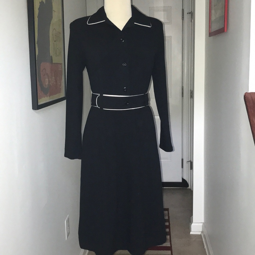 Black and White Piping Collared Work Dress Sz 2